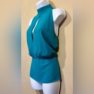 Bebe High Neck Sleeveless Peplum Top